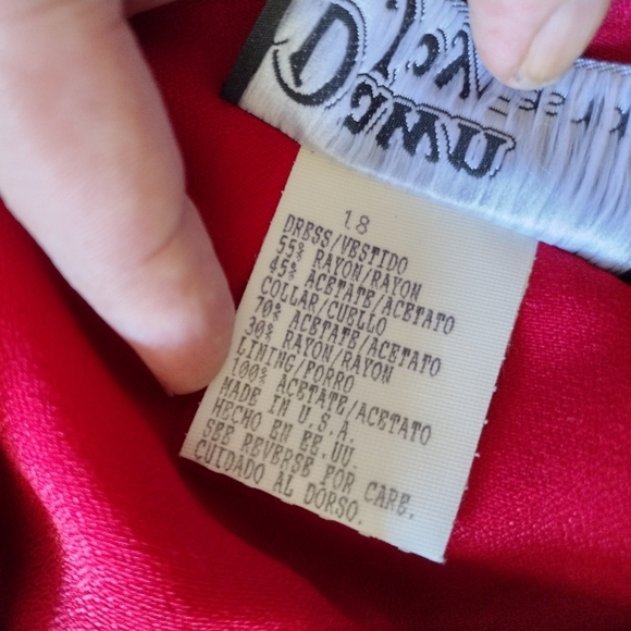 Dawn Joy Vintage Ruby Red Button Down Dress Velvet Accents - Picture 4 of 14